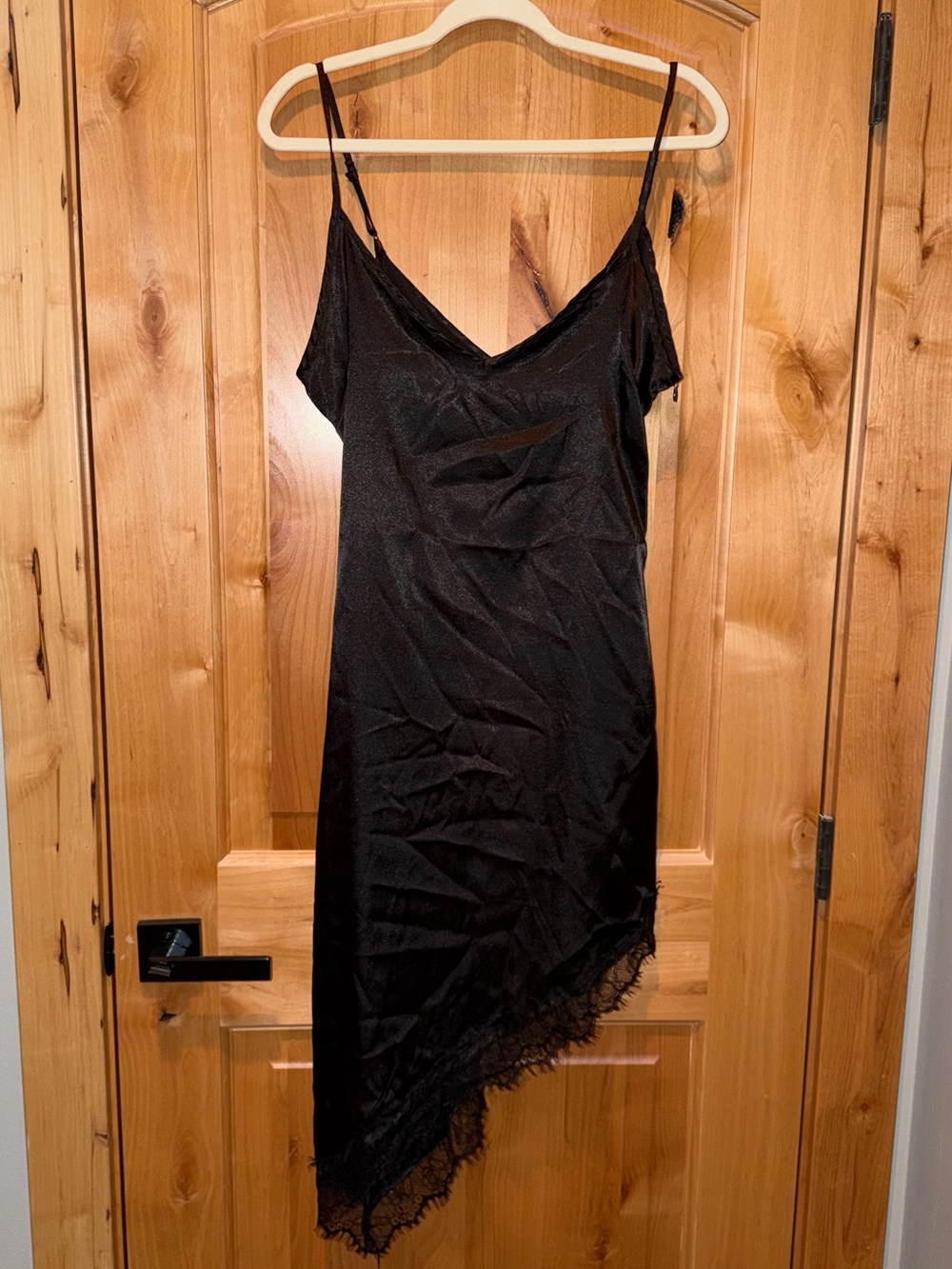 Forever 21 Black Asymmetrical Slip Dress with Lace Hem